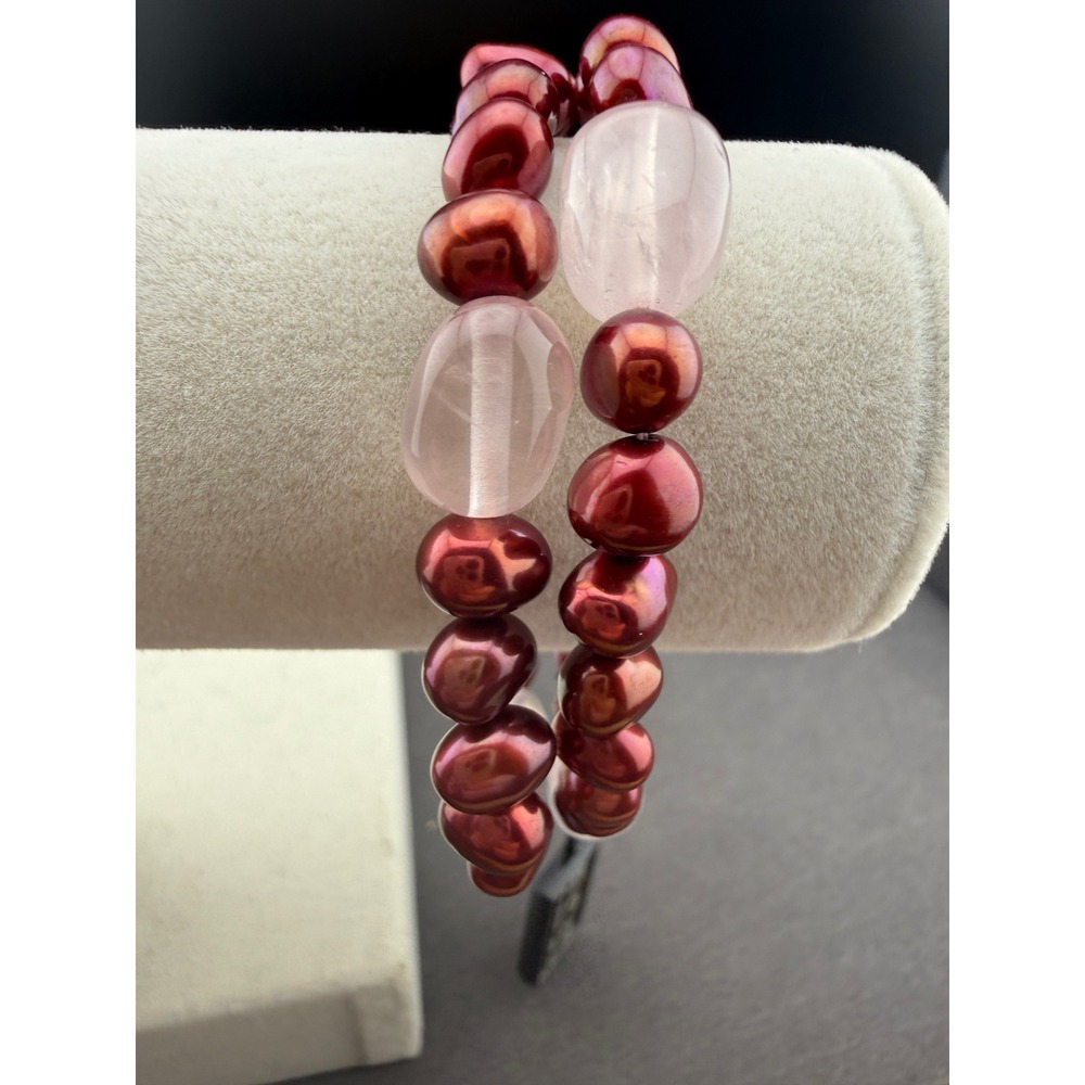 Honora Bracelet Set Cranberry Pearl Rose Quartz Boho